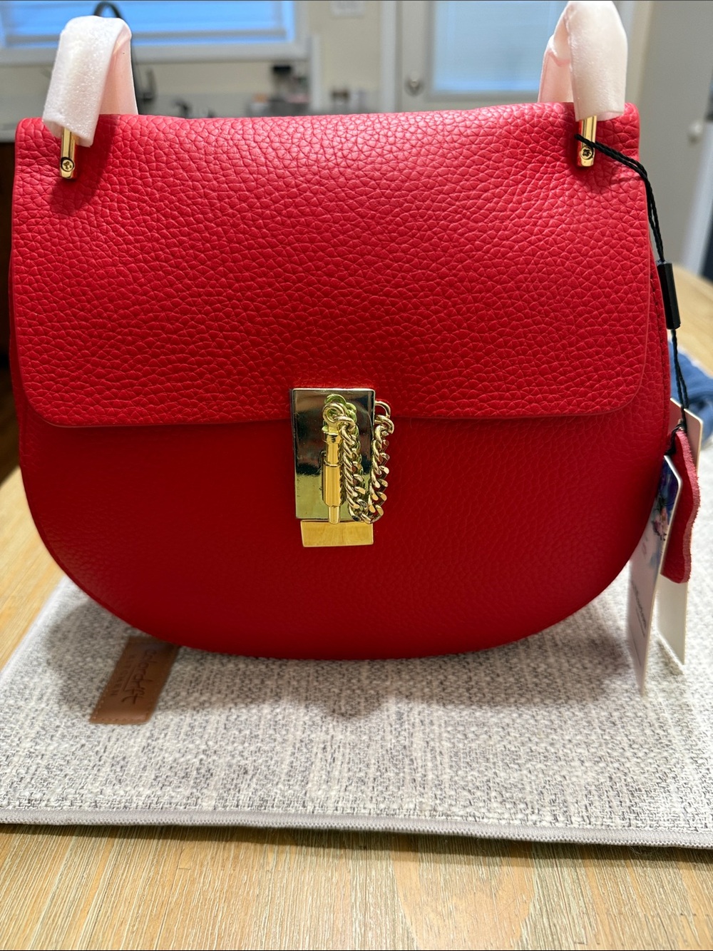 Red Leather Crossbody Bag with Gold Hardware - - Picture 8 of 8